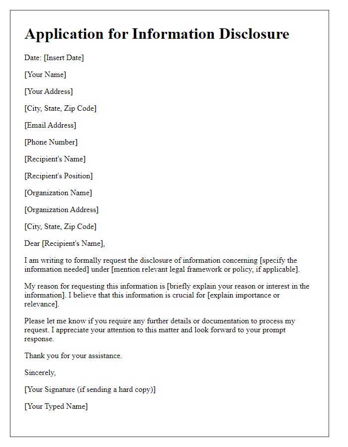 Letter template of application for information disclosure