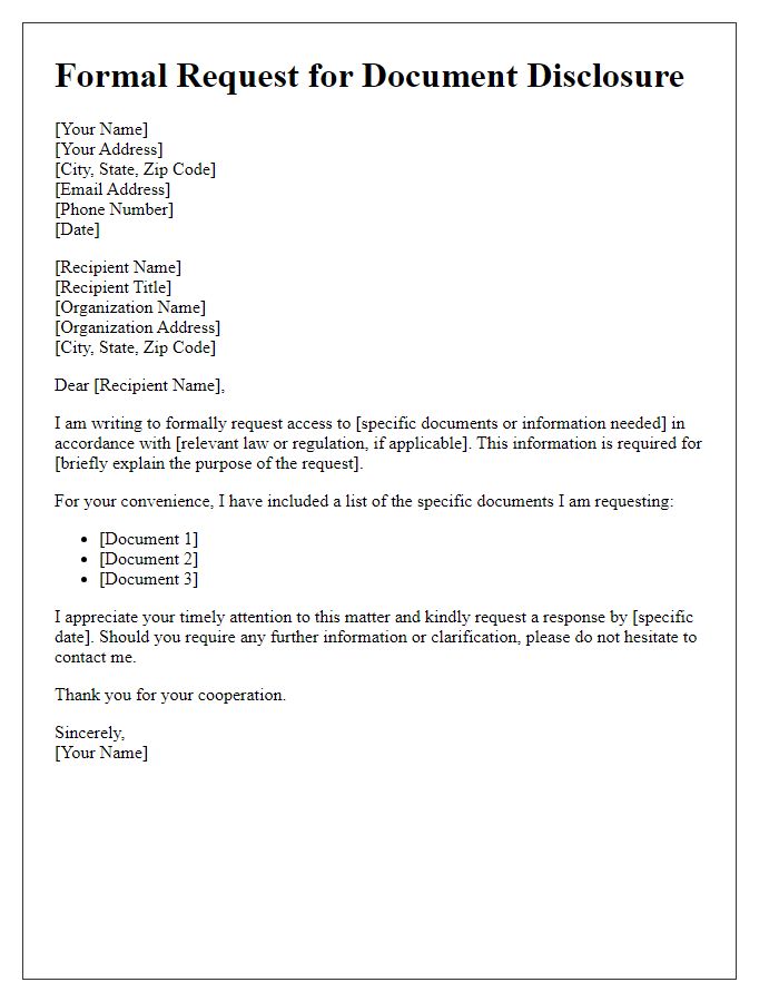 Letter template of formal request for document disclosure