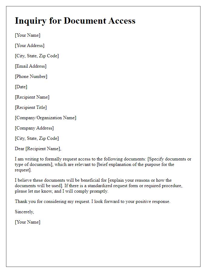 Letter template of inquiry for document access