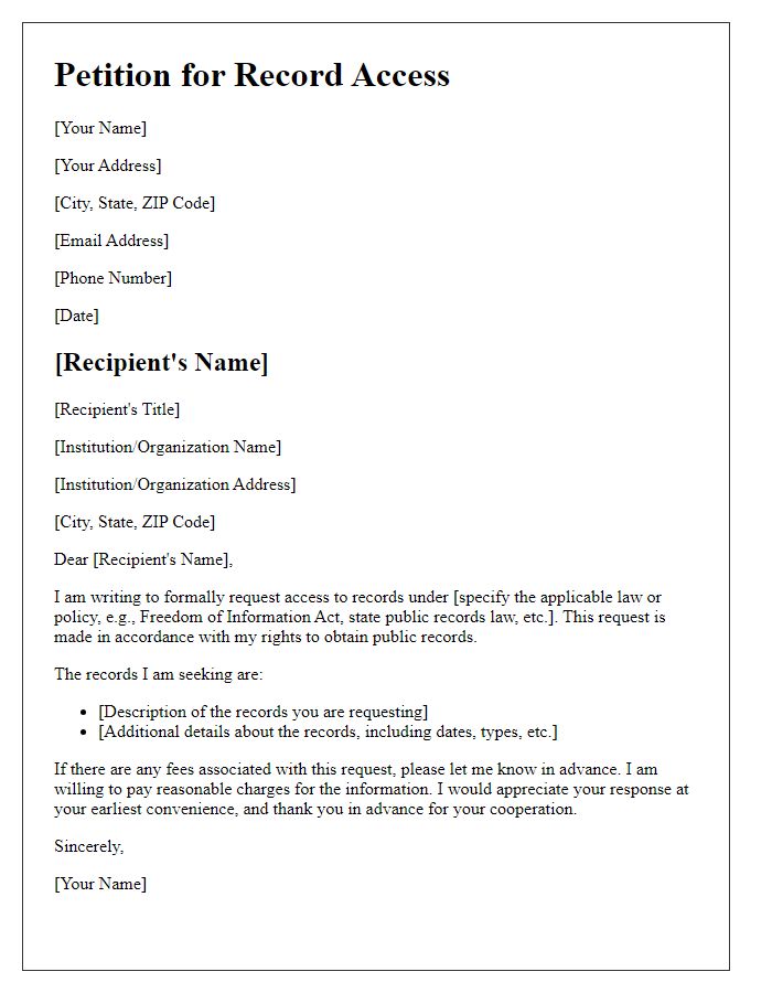Letter template of petition for record access