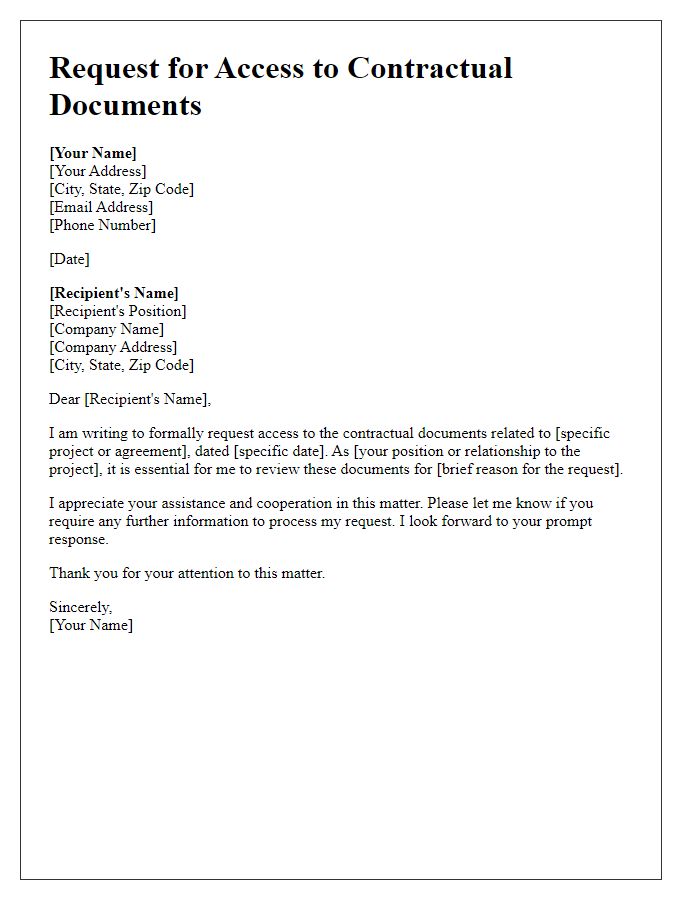 Letter template of request for contractual document access