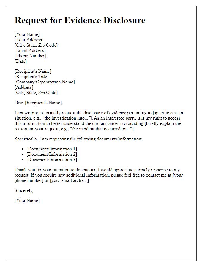 Letter template of request for evidence disclosure