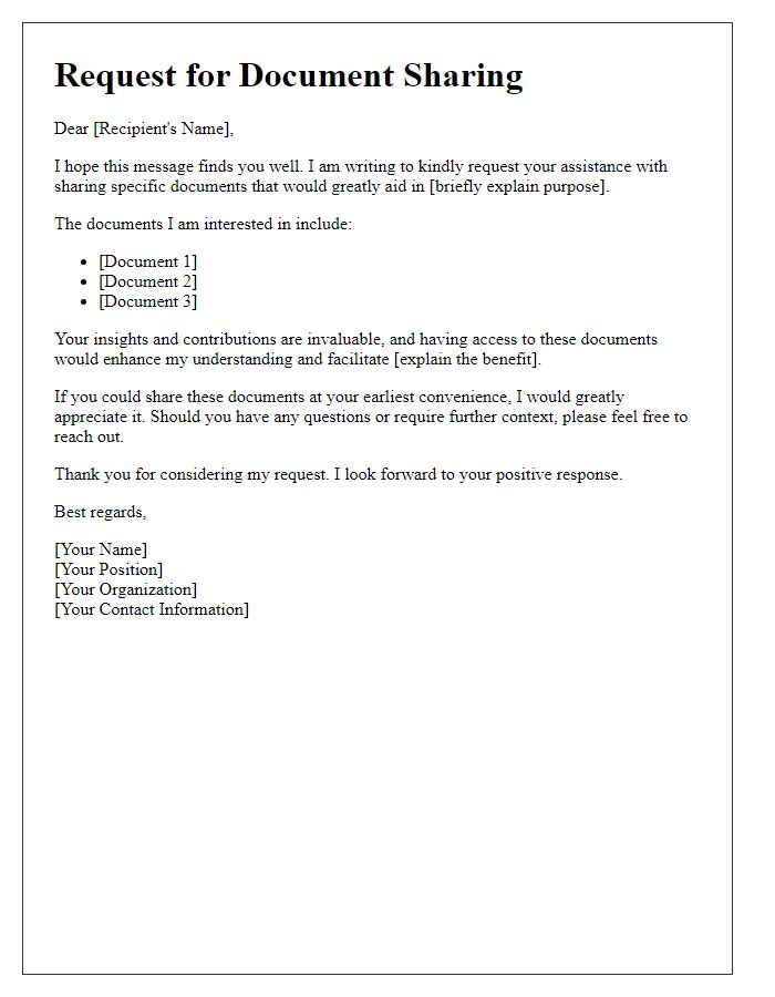 Letter template of solicitation for document sharing