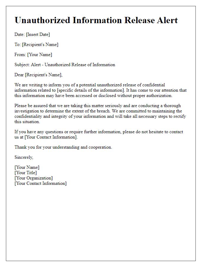 Letter template of Unauthorized Information Release Alert