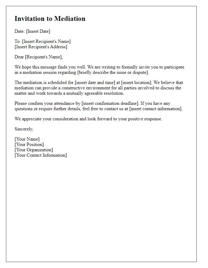 Letter template of invitation to participate in mediation