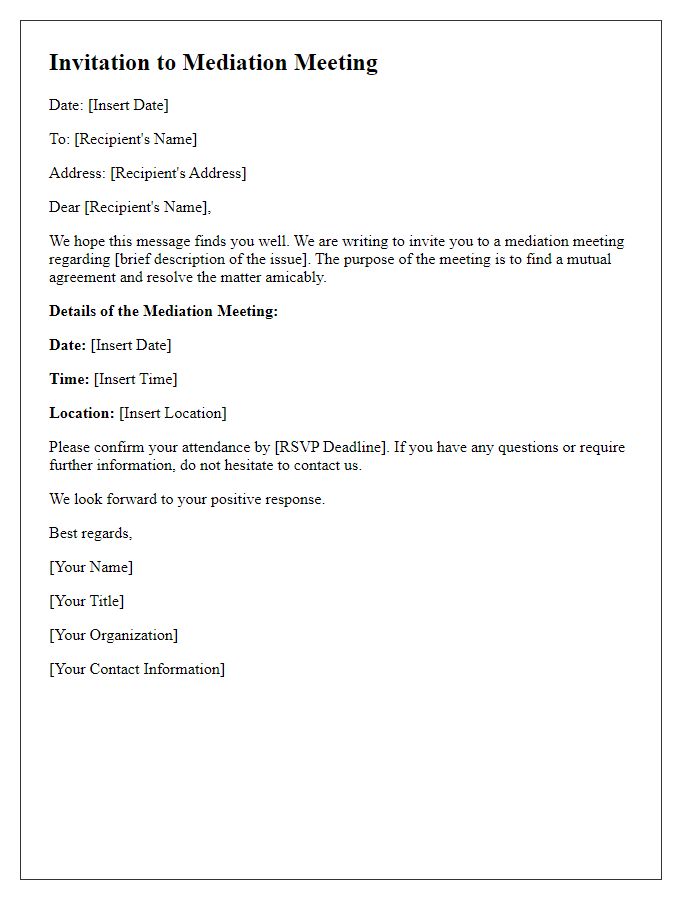 Letter template of mediation meeting invitation