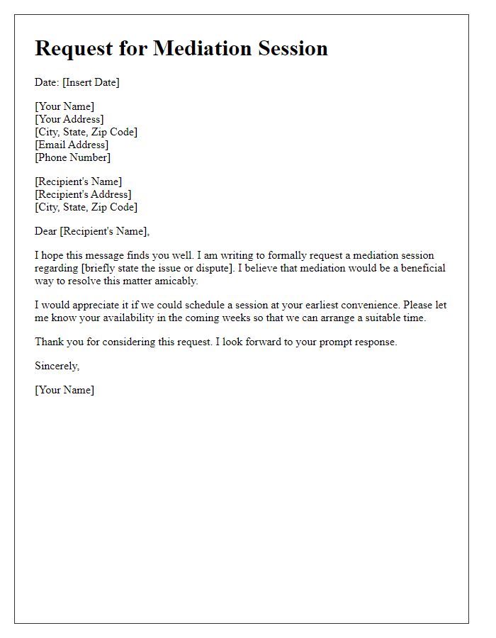 Letter template of request for mediation session