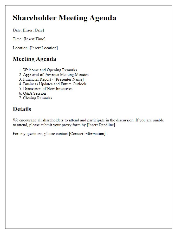 Letter template of shareholder meeting agenda and details