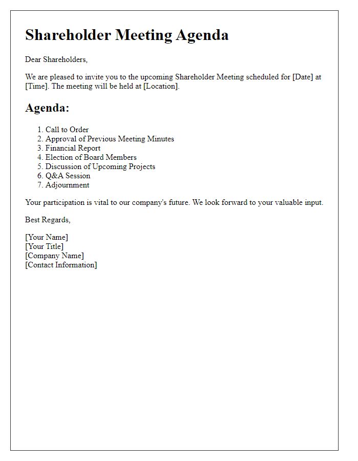 Letter template of shareholder meeting agenda distribution