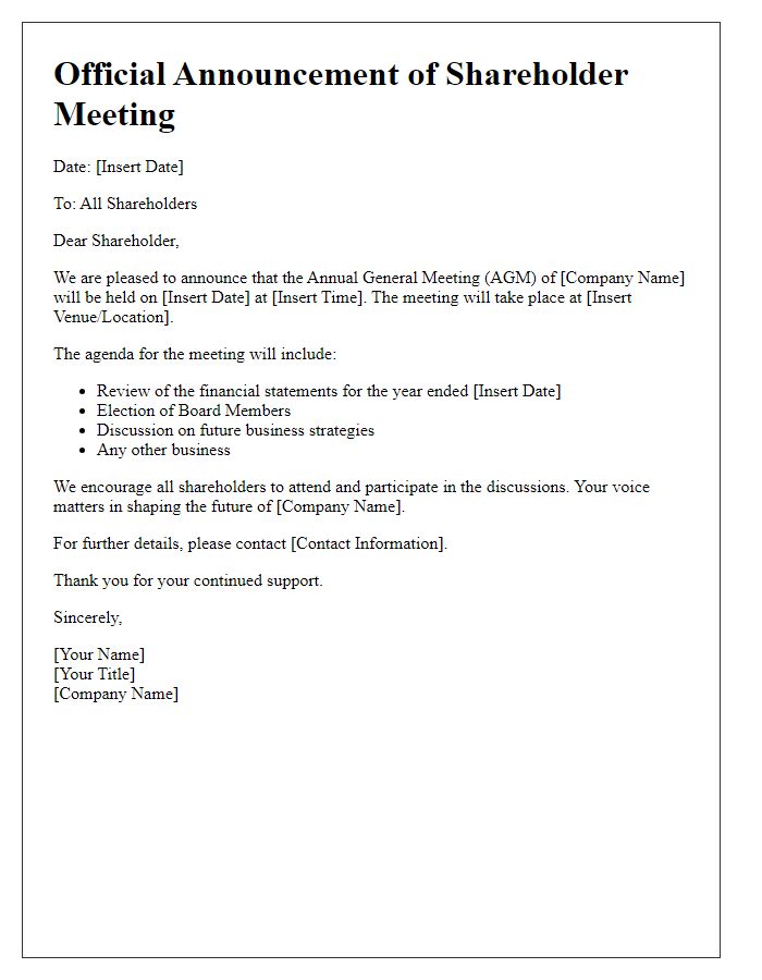 Letter template of shareholder meeting official announcement