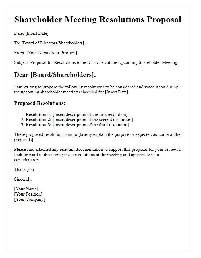 Letter template of shareholder meeting resolutions proposal