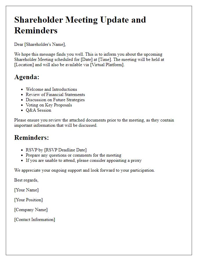 Letter template of shareholder meeting update and reminders