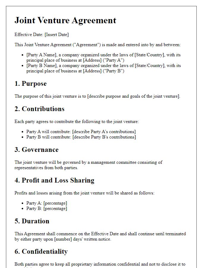 Letter template of joint venture agreement in legal practice