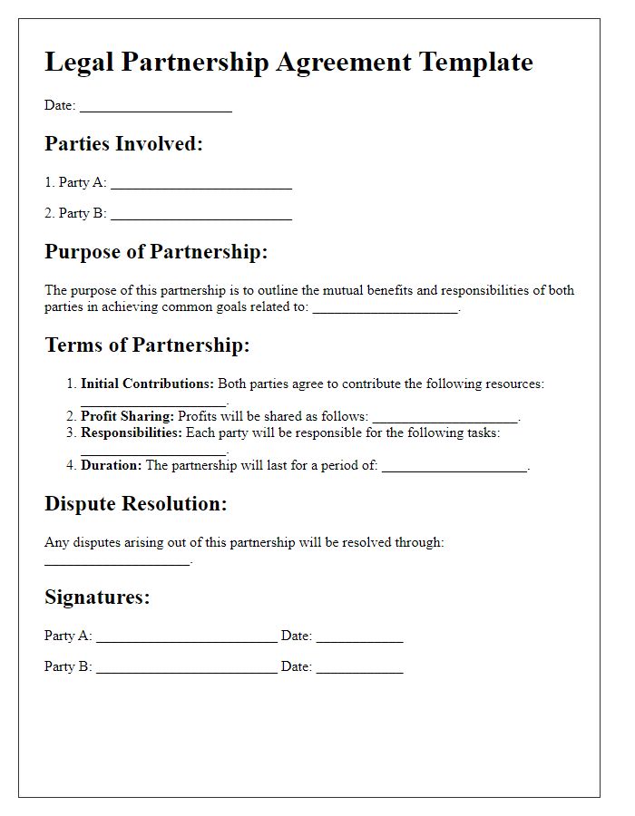 Letter template of legal partnership outline for mutual benefit