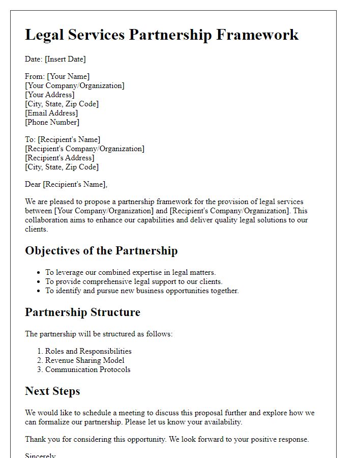 Letter template of legal services partnership framework