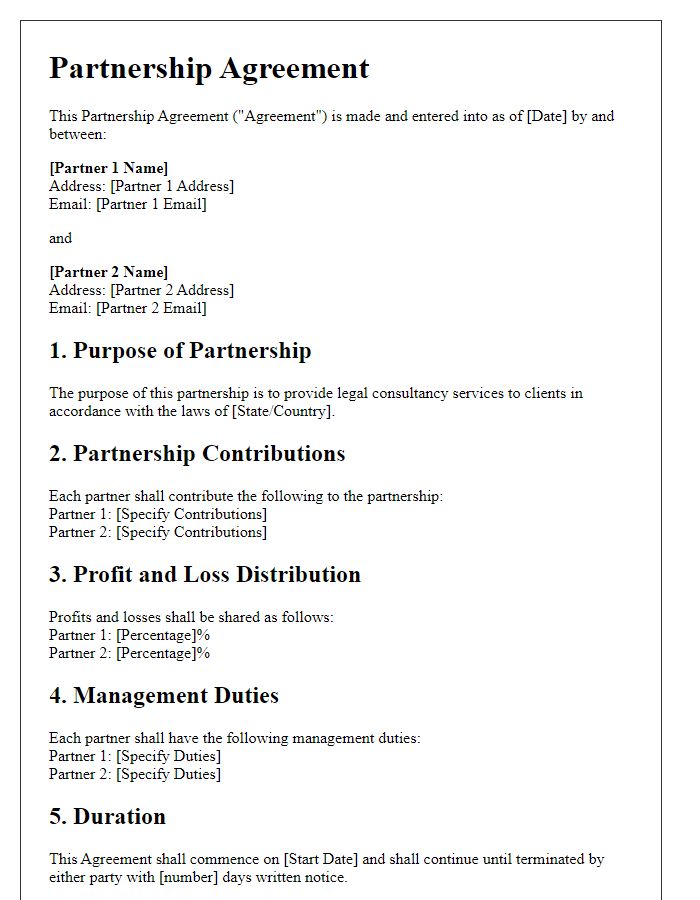 Letter template of partnership agreement in legal consultancy