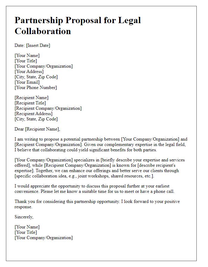 Letter template of partnership proposal for legal collaboration