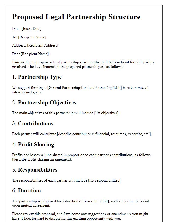 Letter template of proposed legal partnership structure