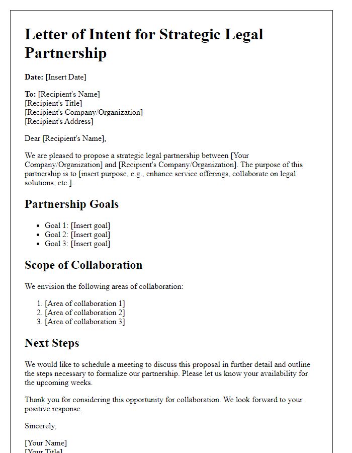 Letter template of strategic legal partnership outline