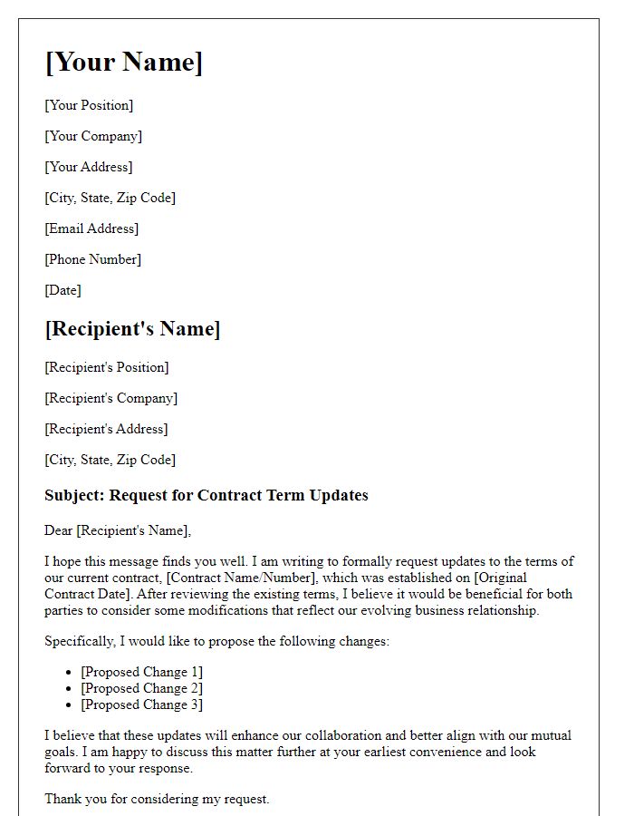 Letter template of formal request for contract term updates.