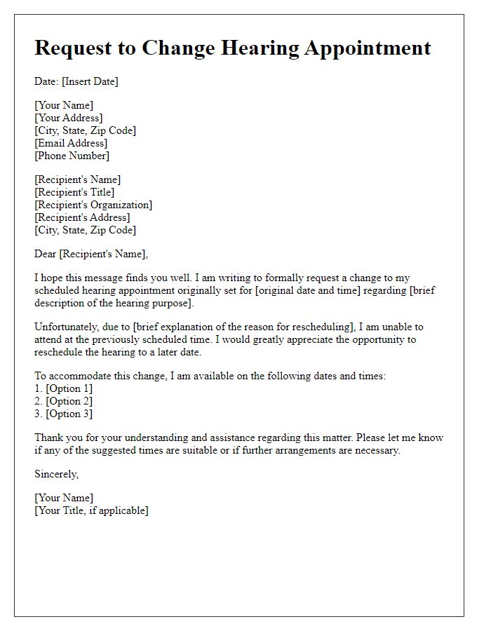 Letter template of Request to Change Hearing Appointment