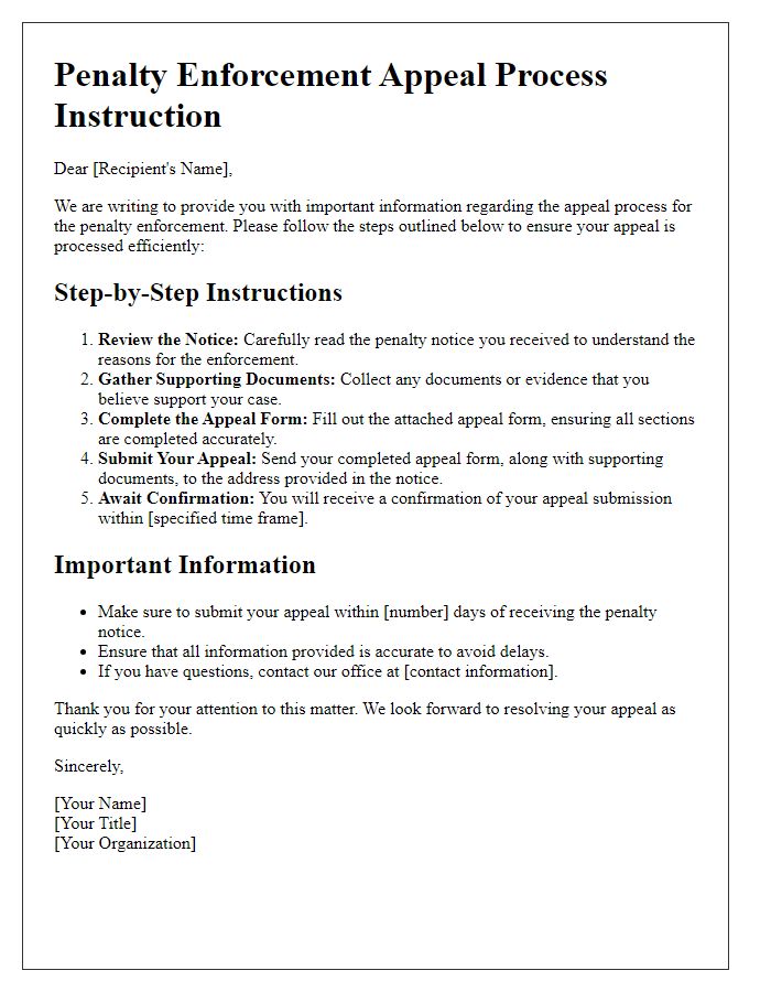 Letter template of penalty enforcement appeal process instruction.