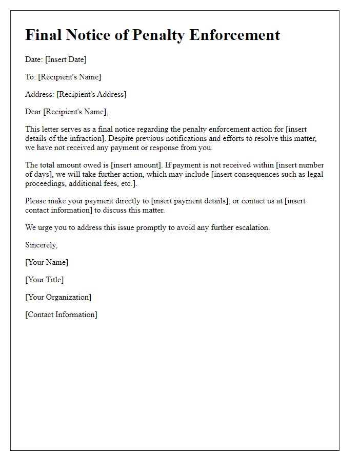 Letter template of penalty enforcement final notice.