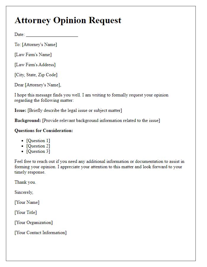 Letter template of attorney opinion request