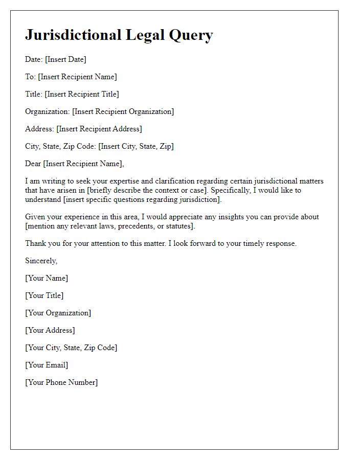 Letter template of jurisdictional legal query