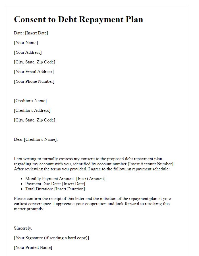 Letter template of Consent to Debt Repayment Plan