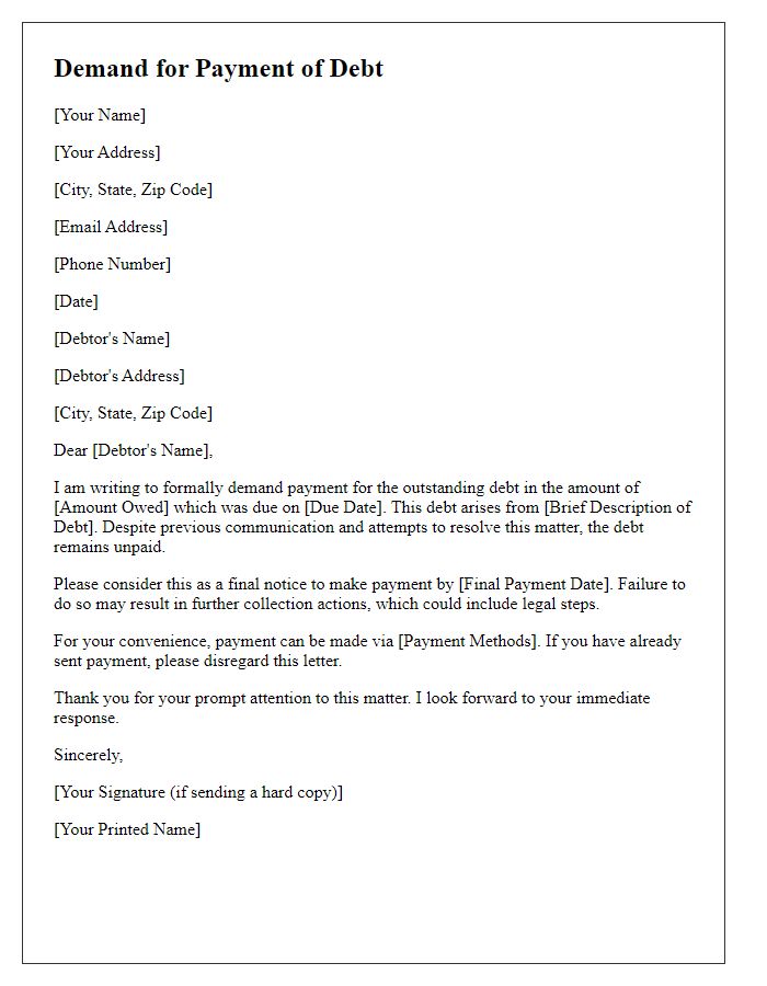 Letter template of Demand for Payment of Debt