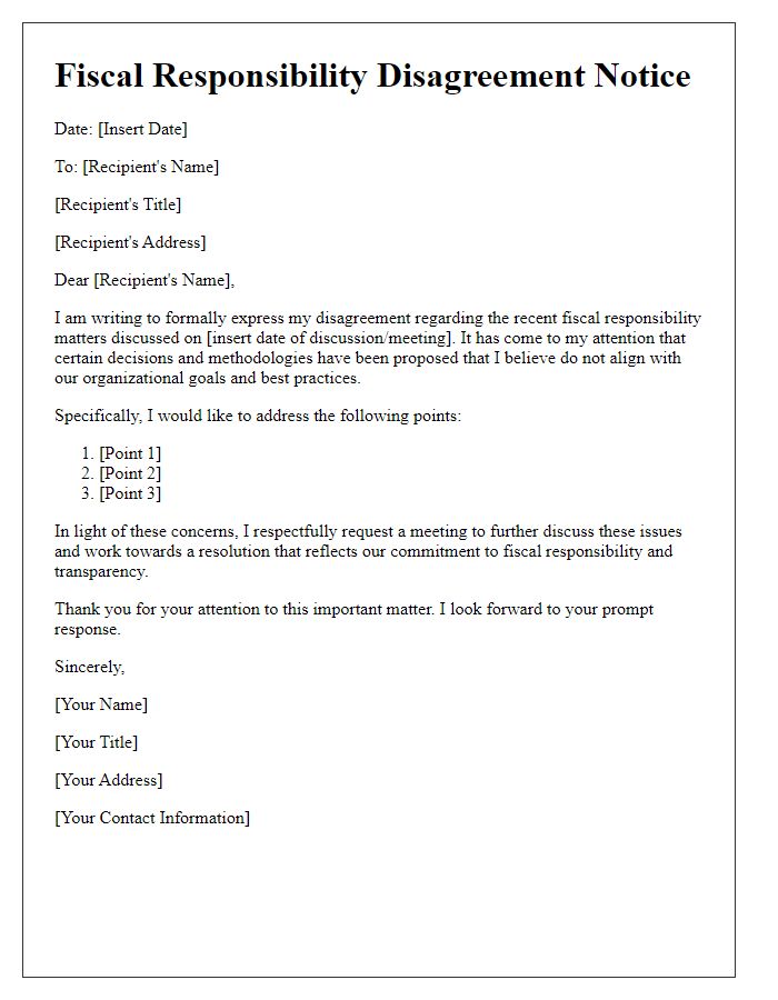 Letter template of Fiscal Responsibility Disagreement Notice