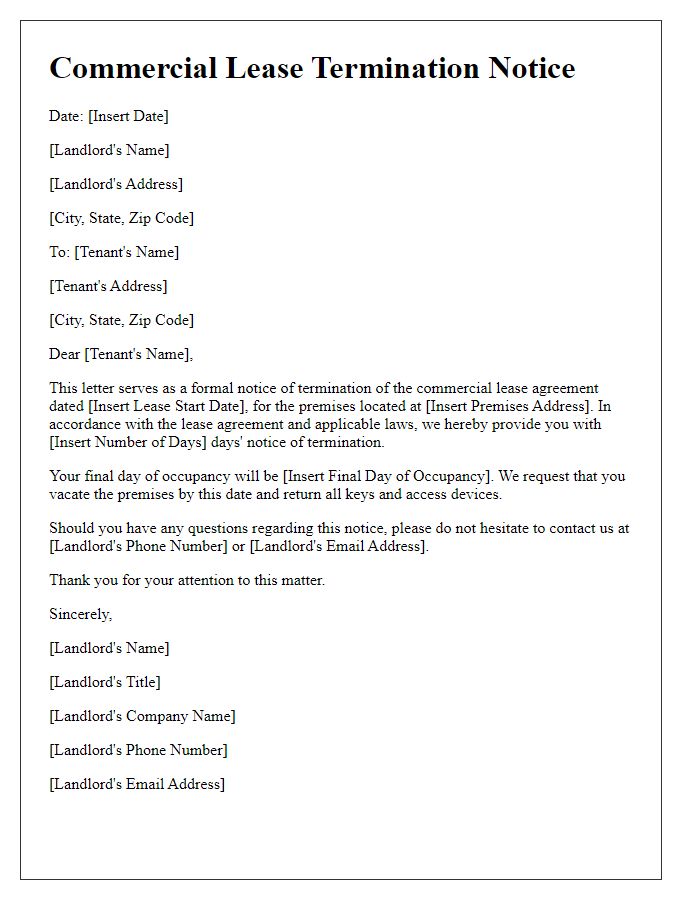 Letter template of Commercial Lease Termination Notice