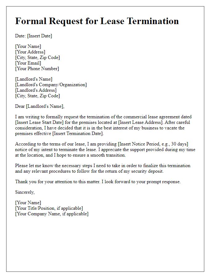 Letter template of Formal Request for Commercial Lease Termination