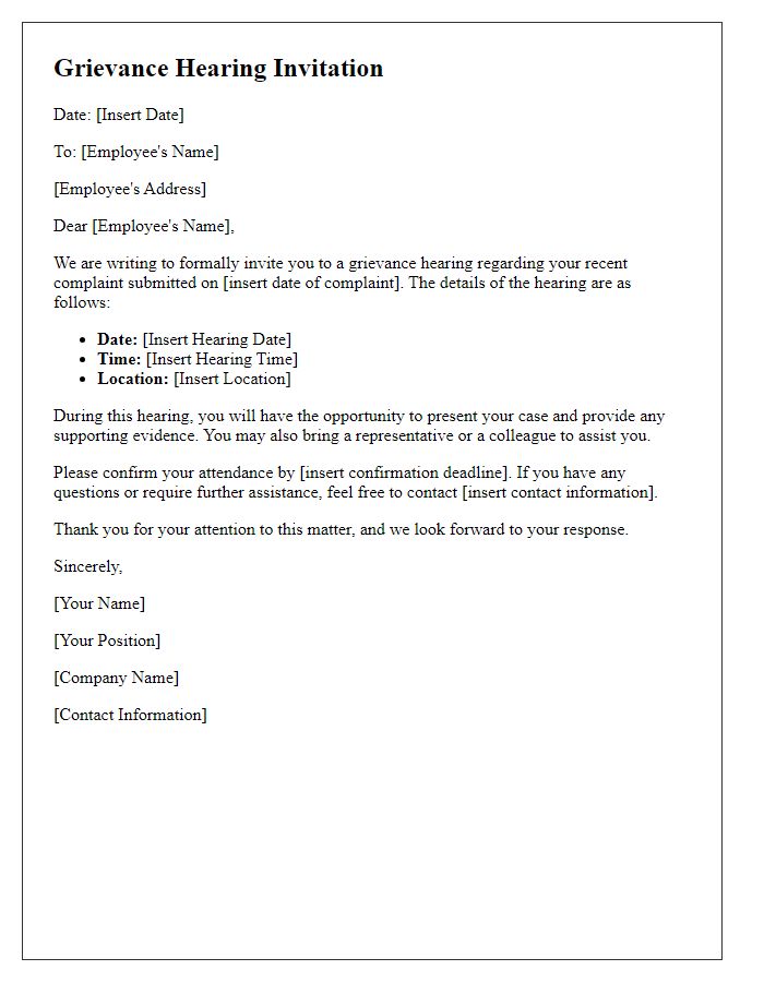 Letter template of grievance hearing invitation