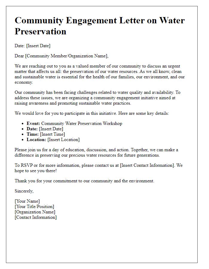 Letter template of community engagement for water preservation