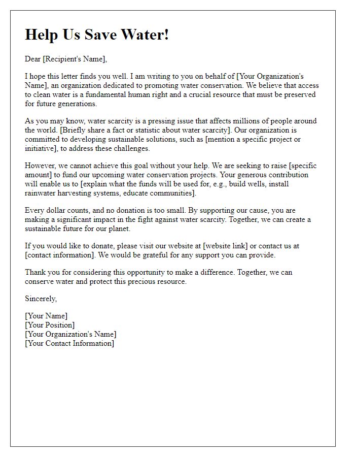 Letter template of fundraising for water conservation projects