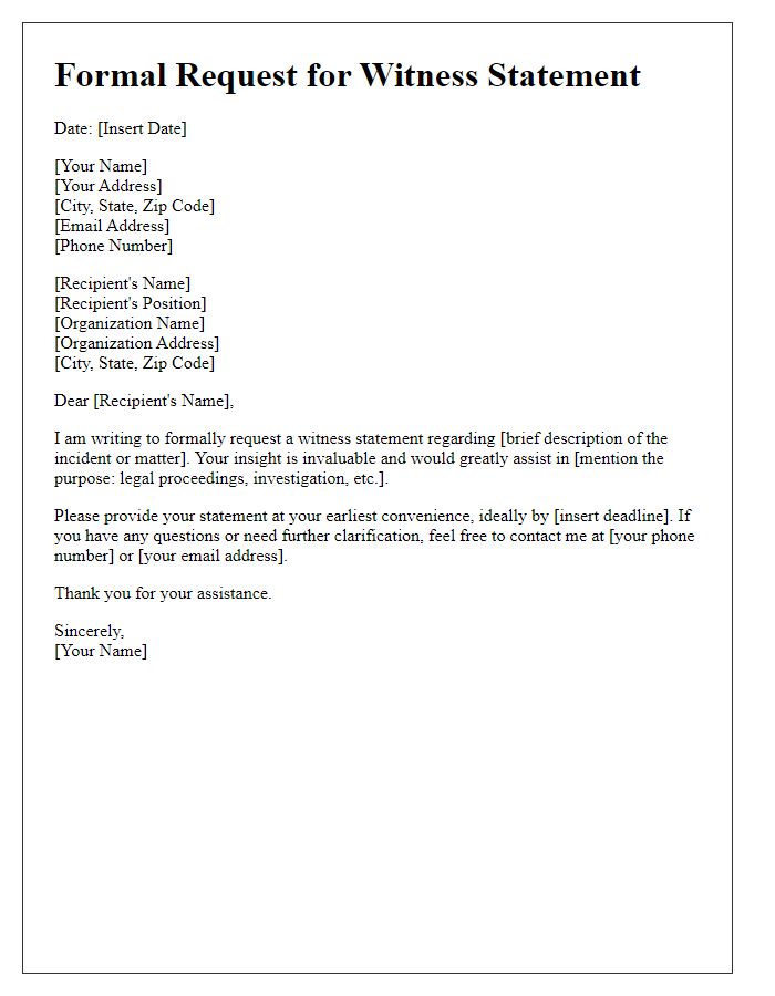 Letter template of formal witness statement request