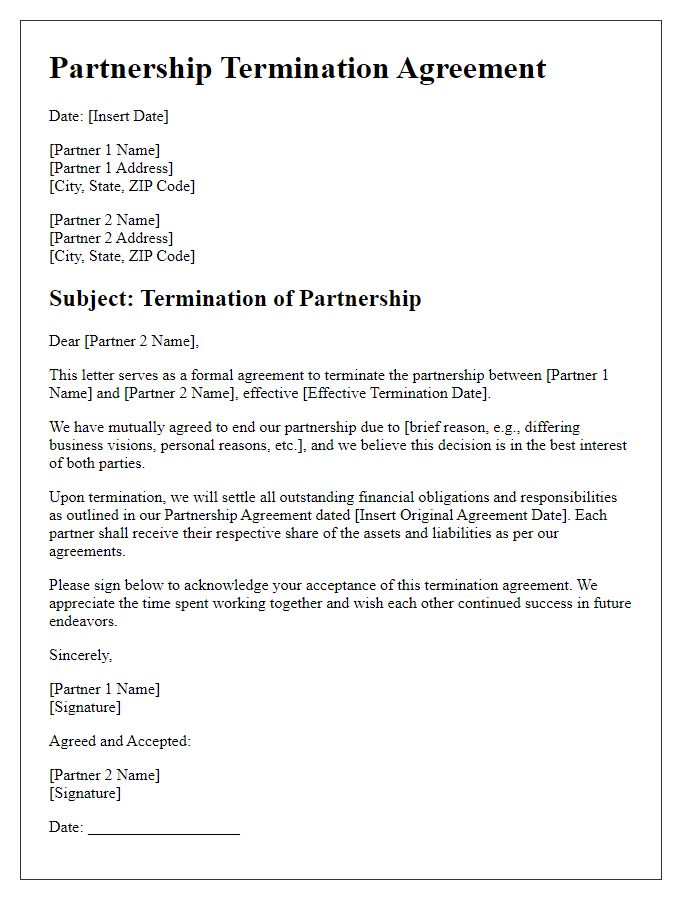 Letter template of partnership termination agreement