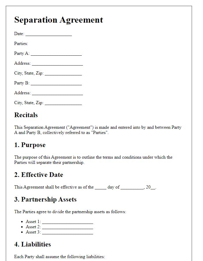 Letter template of separation agreement for partnership