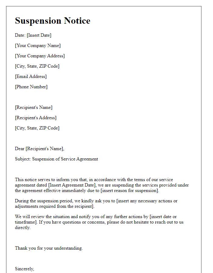 Letter template of suspension notice for service agreement