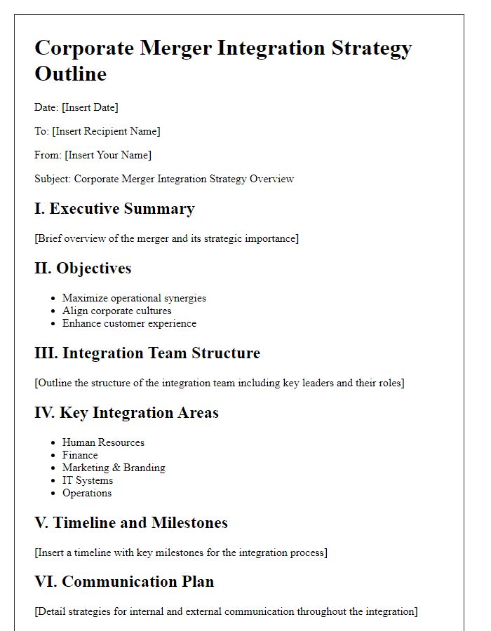 Letter template of corporate merger integration strategy outline