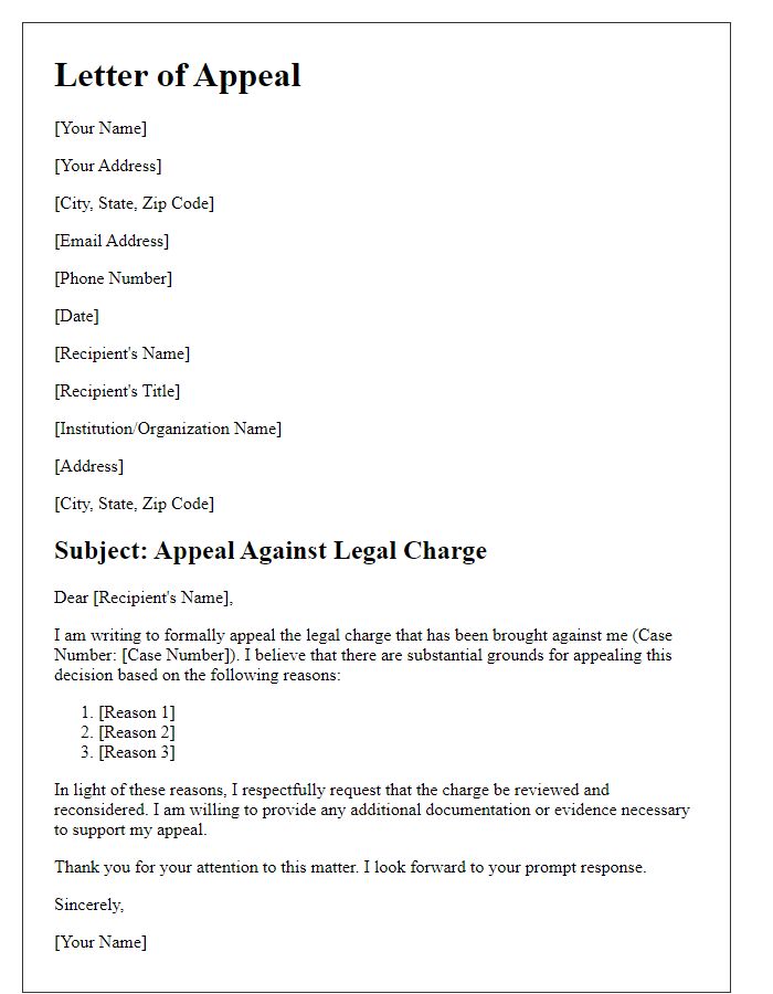 Letter template of appealing a legal charge