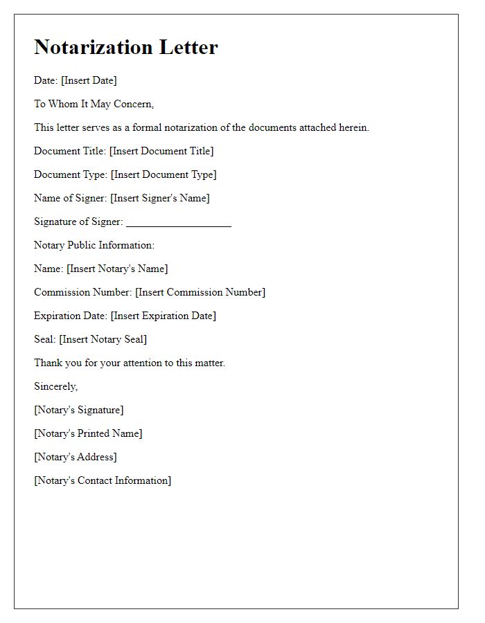 Letter template of notarization for international documents