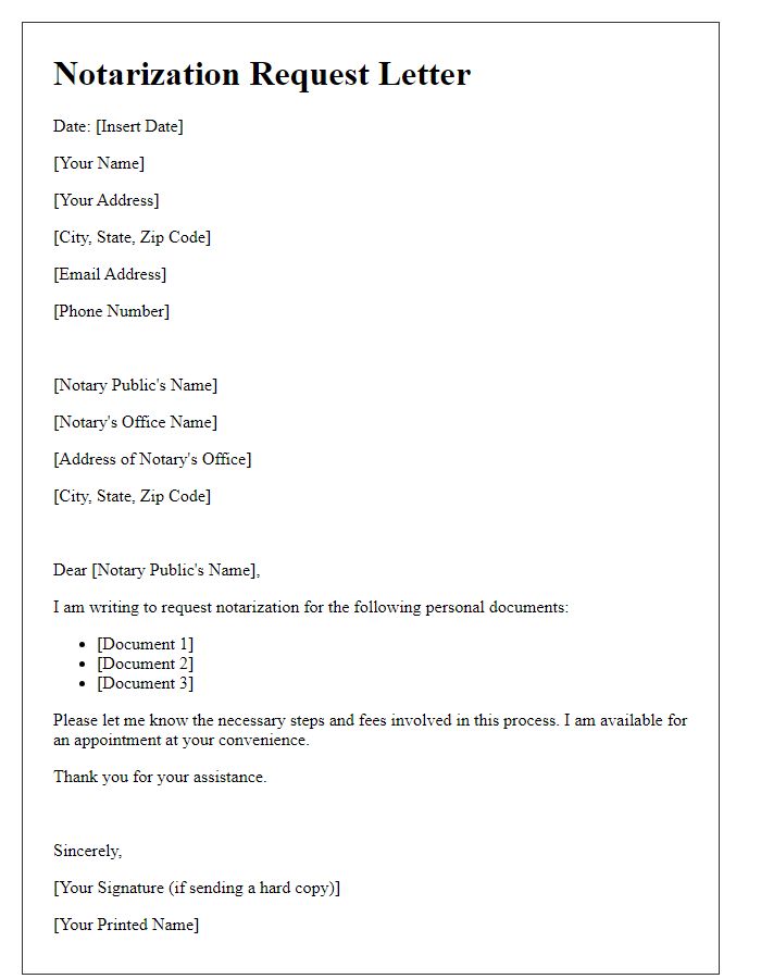 Letter template of notarization for personal documents request