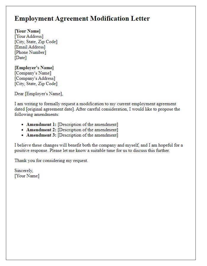 Letter template of employment agreement modification