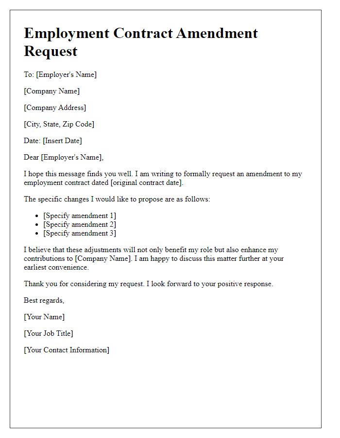 Letter template of employment contract amendment request