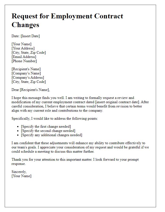 Letter template of formal request for employment contract changes