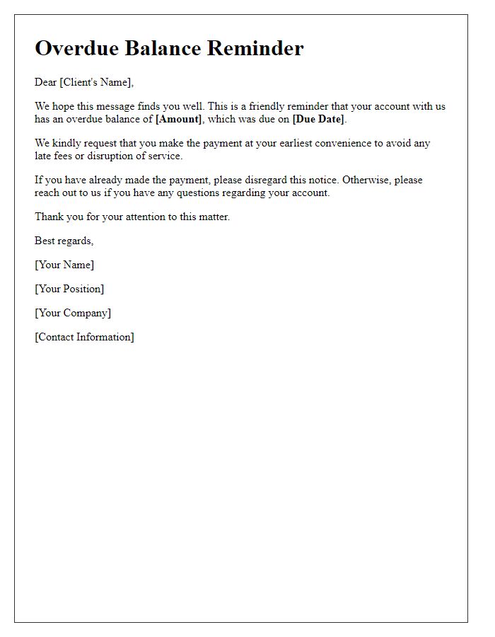 Letter template of overdue balance reminder for businesses.