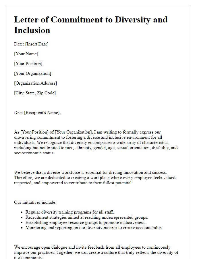 Letter template of commitment to diversity and inclusion